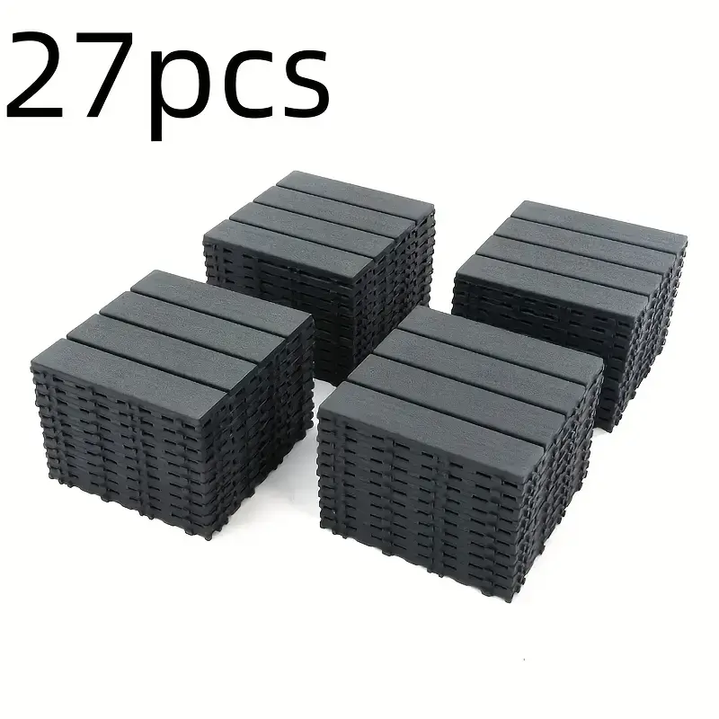 Plastic Interlocking Deck Tiles, 27 Pack, 11.8"x11.8" Waterproof Flooring Tiles for Indoor and Outdoor, Dark Grey ,Patio Floor Decking Tiles for Porch Poolside Balcony Backyard, BRANDED