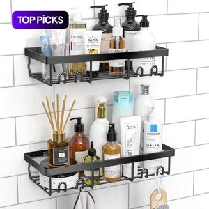 Bathroom Storage Rack Set, 2 Counts/set Punch Free Wall Mounted Adhesive Shower Shelves, Multipurpose Home Organizer for Bathroom Kitchen, Home Decor, Room Decor