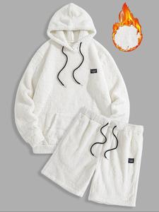 Men's Thermal Long Sleeve Hoodie & Drawstring Waist Short Set, Casual Fashion Cozy Breathable Two-piece Outfits for Daily Outdoor Wear, Men Clothes for Spring & Fall