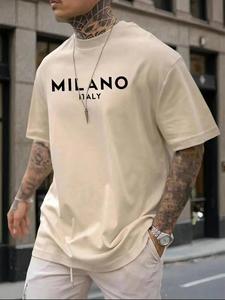 Unisex Men's Letter Print Drop Shoulder Short Sleeve Tee, Regular Fit Soft Casual Round Neck T-shirt for Summer, Graphic Tee, Menswear for Daily Wear, Graphic Tees, Streetwear, Tshirt, Men's T Shirts