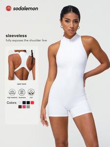 Women's Solid Color Tight-Fitting Jumpsuit, Half Zip Sleeveless Backless Design, High Stretch Yoga Fitness Jumpsuit, Yoga Jumpsuits, All Seasons