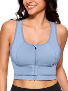 Women's Solid Zip Front Sports Bra, Breathable Comfortable High Stretch Sporty Bra, Gym Clothes, Ladies Sportswear for Indoor Outdoor Wear