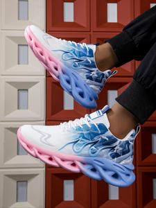 Unisex Ombre Color Design Breathable Blade Sole Sneakers, Casual Sporty Lace Up Running Shoes, Fashionable Walking Shoes for Outdoor Sports, Workout Sneakers, Gym Shoes, Athletic Shoes, Road Running Shoes