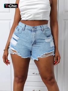 【 Plus Size】 Button Ripped High Waist Denim Shorts, Fashion Casual Pocket Shorts for Daily Outdoor Wear, Shorts for Women, Rolled Jean Shorts, Women Clothing for Summer, Holiday Evening Outfits 2024, Evening Outfits on Holiday, Outfits To Hide Tummy UK