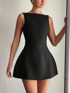 Women's Solid Backless Zipper Back Dress, Fashion Casual Sleeveless Dress for Daily Outdoor Wear, Women Dress for Summer