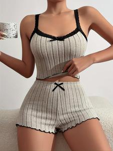 Women's Minimalist Striped Pajama Set, Comfortable Casual Home Wear, Sleeveless Top & Shorts Loungewear, Ladies Sleepwear for All Seasons