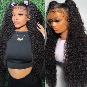 Bling Hair Kinky Curly Human Hair HD Lace Front Wig 200% Density - Wet and Wavy Pre Plucked 13x4 13x6 Transparent Lace Frontal Wigs for Women Bleach Knots Natural Black Color