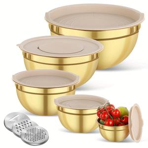 Stainless Steel Mixing Bowl Set, 1 Set Including Bowl & Lid & Grater, Kitchen Bowl Set for Baking, Cooking, Salad, Household Kitchen Products