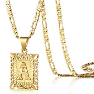 KissYan Initial Letter Pendant Necklace for Men Womens, 14K Gold Plated Square Capital Monogram Necklace Alhpabets From A-Z Figaro Chain Necklace For Birthday Valentine's Day Gift
