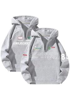 Men's Letter Print Half Zip Hoodie, Casual Loose Long Sleeve Hooded Sweatshirt for Fall & Winter, Men's Clothes for Daily Wear