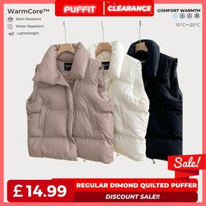 [Clearance]PUFFIT WarmCore Premium Women Warmer Oversized Puffer Gilet, Sleeveless Waistcoat Quilted Vest, Water Repellent Deep Pockets Adjustable Toggles Versatile Style