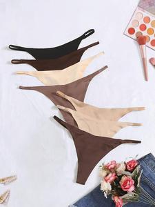 Women's 7pcs Solid Drop Waist Thong Panty, Soft Comfy Breathable Seamless Knicker for Daily Wear, Ladies Underwear for All Seasons, Summer Wear 2024