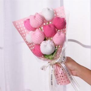 Handmade Knitted Artificial Tulip Flowers Gift for Mom Wife Women