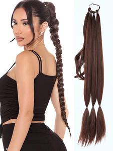 30 Inch Long Braided Ponytail Hair Extension with Elastic Tie & Straight Wrap, Synthetic Hair Braids for Women, Weddings, Parties & Daily Use