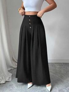 Women's Fashion Wide Leg Pants with Front Buckle, Stylish Casual Trousers for Daily Wear, Comfortable and Trendy Design