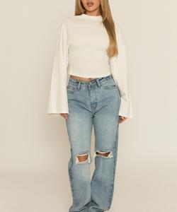 Mid Wash Denim Distressed Knee Extra Long Jeans - Ivelisse