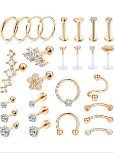 Mixed Style Cubic Zirconia Decor Studs & Hoop Earrings Set, Stainless Steel Helix Piercing Tragus Elegant Minimalist Earrings, Fashion Piercing Jewelry for Women & Men, Unique Gifts for Women, Statement Earrings Stacking Set