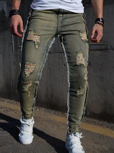 Men's Regular Fit Solid Color Ripped Slim Jeans, Street Fashion Casual Comfy Denim Pants for Daily Wear, Mens Bottoms for All Seasons, Cotton