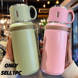 29oz Stainless-Steel Insulated Water Bottle with Rope-Handle, Dual-Function Coffee Mug, Portable Outdoor Hydration Flask for Camping & Travel, Vacuum Insulated Tumbler, Tumbler