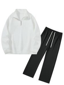 Men's Solid Color Zip Up Half Placket Sweatshirt & Pants Two-Piece Set, Casual Fashion Breathable Two Piece Outfits for Daily Outdoor Wear, Men's Clothes for Fall & Winter