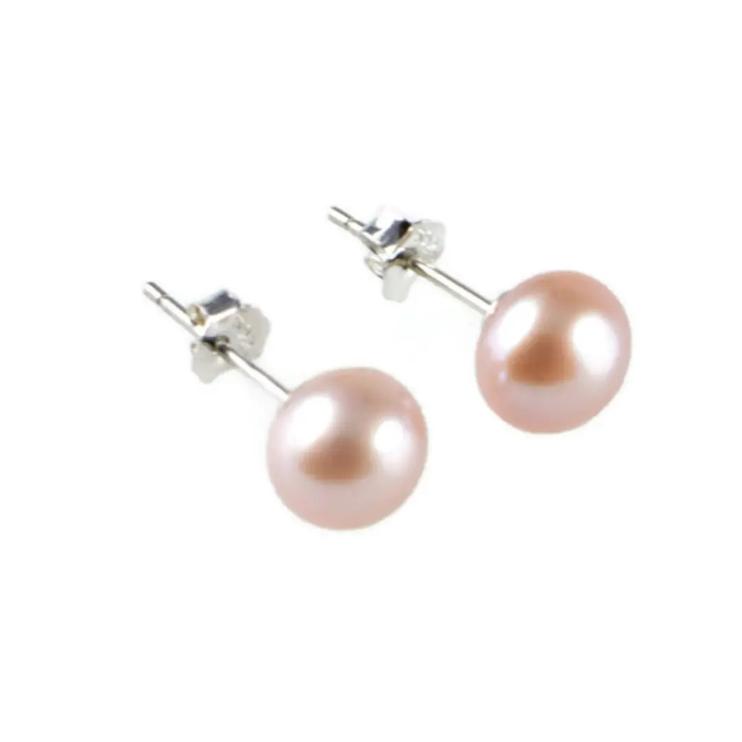 Freshwater Pearl Stud Earrings – AAA 8mm Lavender Cultured Pearls, 925 Sterling Silver, Energy Healing Jewellery, Elegant Gift for Women – AqBeadsUk
