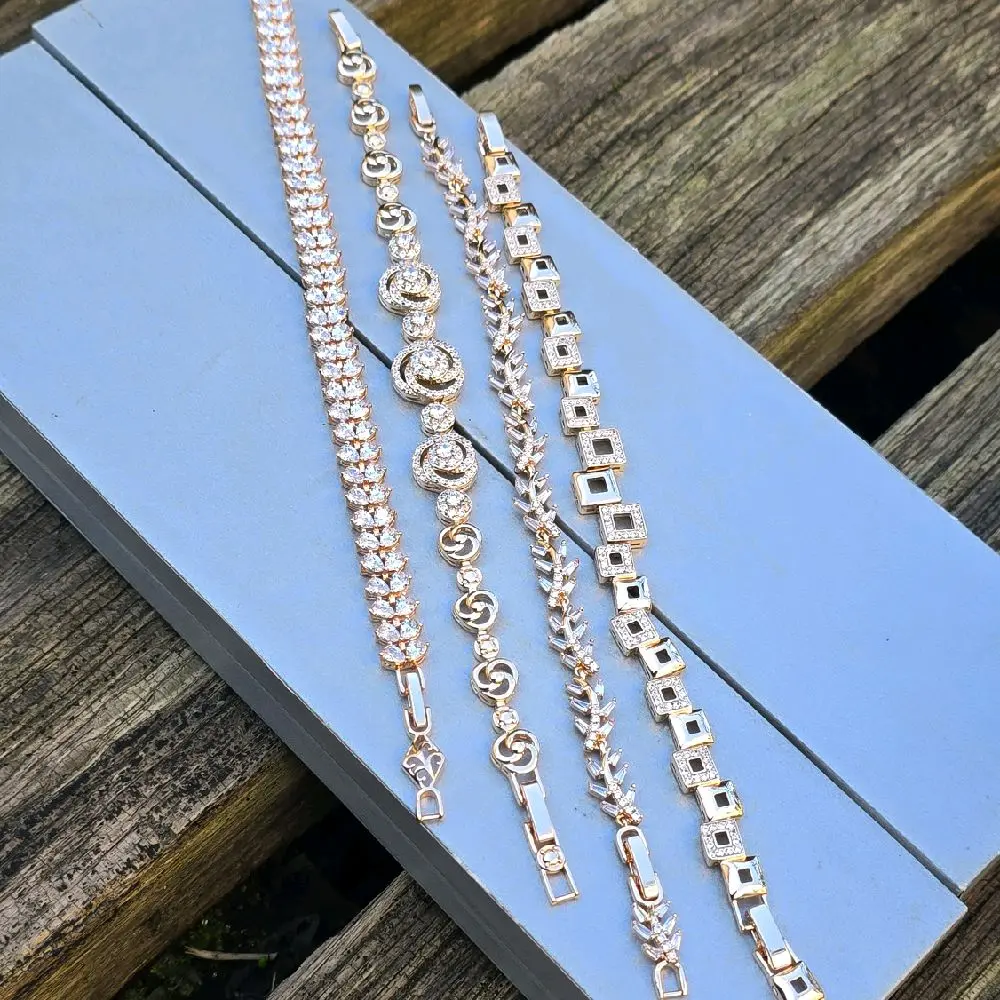 Celestial Radiance Gold Crystal Tennis Bracelet Collection - Hypoallergenic Stainless Steel with Rhodium Plating