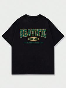 Men's Letter Print Round Neck Tee, Loose Casual Short Sleeve Crew Neck T-Shirt for Summer, Fashion Men's Top for Daily Wear