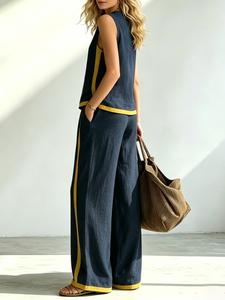 Comfy Summer Boho Matching Tank Top and Pants Set, Patchwork Sleeveless Top, Breathable Wide Leg Pants, Casual Beach for Women