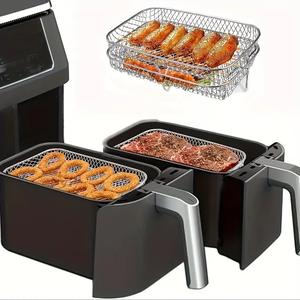 2 Layers 304 Stainless Steel Air Fryer Rack Accessories, Grill Basket, Stackable Chicken Wings Toast Rack, Cooking Rack, Indoor Grill Accessories