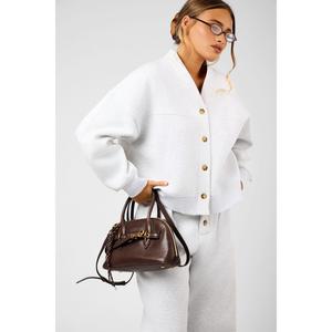 Kaiia Script Logo Button Down Detail Sweat Cardigan Light Grey Marl