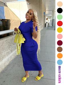 2026Women's Elastic Plain Midi Dress, Breathable Short Sleeve Fitted Long Skirt, Casual Party Travel Wear, Summer Fashion