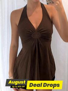 Women's Plain Halter Neck Tank Top, Casual Minimalist Chic Sleeveless Top for Daily Wear, Ladies Clothes for All Seasons, Womenswear, Feminine
