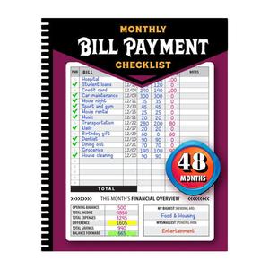 Monthly Bill Payment Tracker Notebook, 1 Count Bill Organizer & Planner for Budgeting Financial, Finance Checklist Organizer for Home Dormitory,  Teenage Girl Gifts