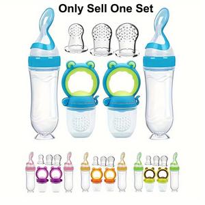 Professional Baby Feeding Set, 7pcs/set Silicone Feeding Bottle Spoon, Squeeze Baby Food Dispensing Feeder, Baby Feeding Tools, Silicone Utensils Set