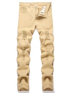 Men's Solid Color Ripped Jeans, Fashion Casual Comfy Denim Jeans for Daily Outdoor Wear, Mens Bottoms for All Seasons, Cotton