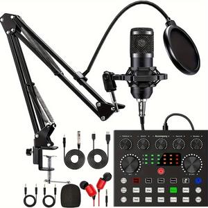Podcast Equipment Bundle, V8S Audio Interface with BM-800 Condenser Microphone, Podcast Microphone, Studio Equipment with Mic Arm for Podcast, Streaming, Voice Over, Singing, USB Audio Mixer