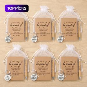 24pcs Inspirational Gift Set with Keychains and Bamboo Retractable Pens - Suitable for Employees, Staff, Volunteers - Thanksgiving and Christmas Universal Paper Thank You Bundle, Keychain For Bags