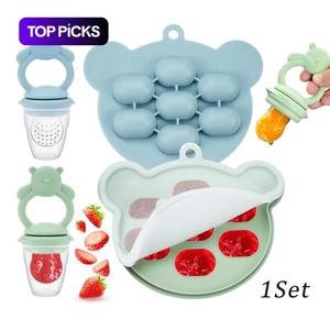 Cartoon Bear Design Pacifier with Ice Cube Tray, 2 Pcs/Set Newborn Infant Baby Feeding Fruit and Vegetable Feeder and Ice Mold, Silicone Baby Fruit Bite Tool #TOP PICKS