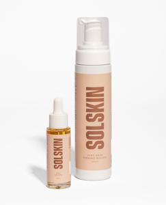 SOLSKIN Glow and Hydrate Tan Mousse and Drops Bundle | Soothing and Moisturising Skincare | Deep Golden Self Tan Foam and Custom Glow Face and Body Drops | Sensitive Skin Safe, Vegan