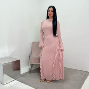 Ladies summer tie back long sleeve mesh with lining modest dress uk onesie 6-14 length 145cm