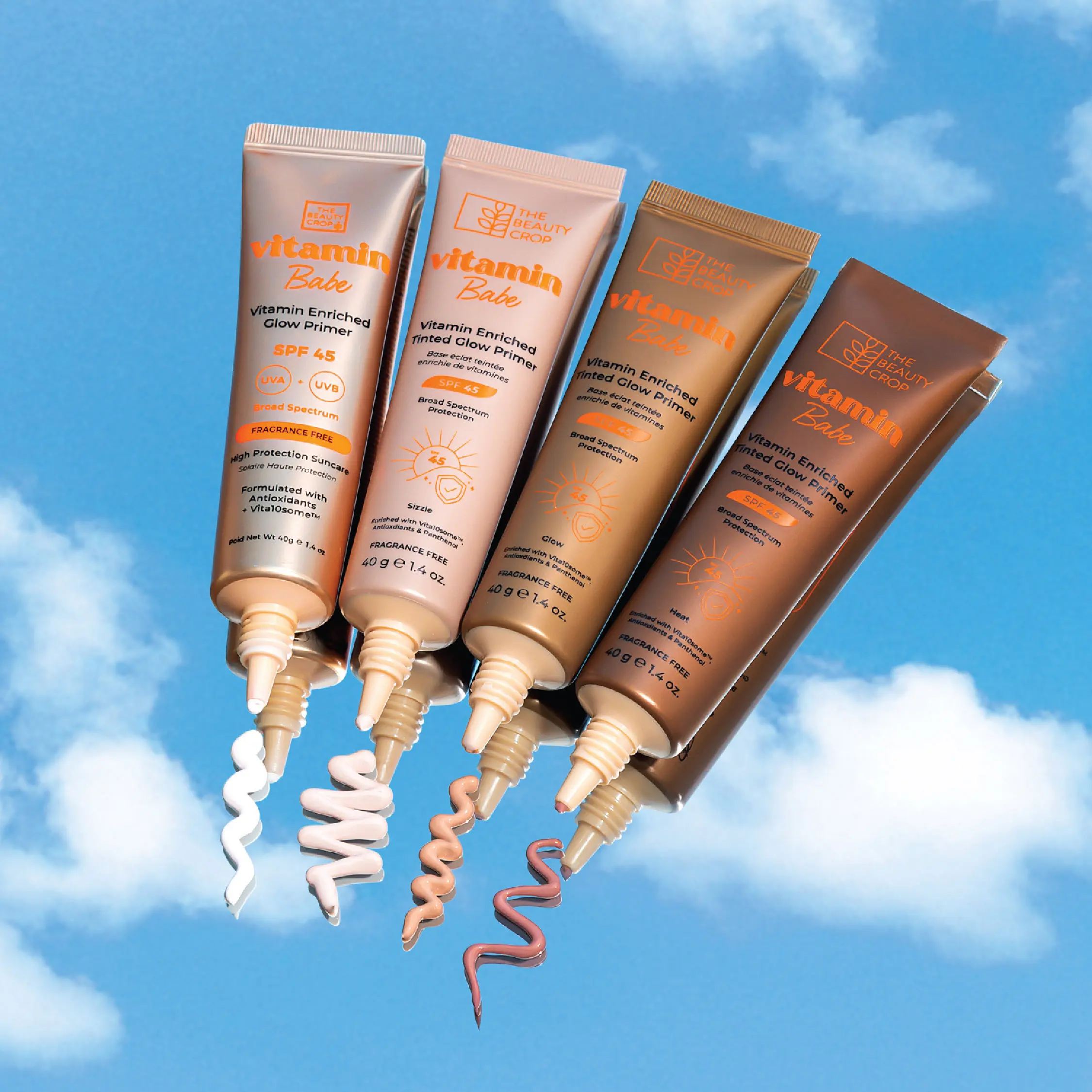 Vitamin Babe SPF 45 Glow Primer Collection - Lightweight Sunscreen Primer with 10 Vitamin Complex - Korean Skincare - 4 Shades - The Beauty Crop