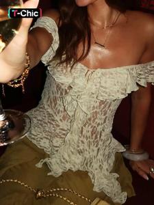 Women's Solid Lace Sheer Ruffles Irregular Hem Tie-front Strapless Tube Top, Off The Shoulder Sexy Backless Sleeveless Plain Lace-trim See Through Slim Fit Crop Top, Party Club Date Holiday Daily Sweet Casual Tank Tops Clothes Wear Elegant Chic Sleeveless