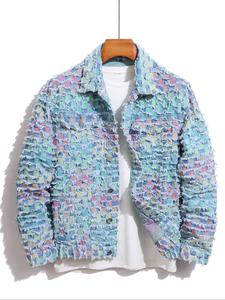 Men's Raw Trim Button Pocket Denim Jacket, Loose Street Long Sleeve Collared Outerwear for Daily Wear, Fashion Men's Clothes for All Seasons