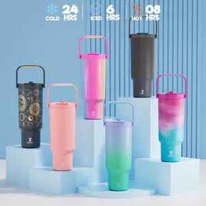 【24-hour shipping】Large Capacity Insulated Travel Cup with Interchangeable Handle ,2-in-1 straight drinking mouth and straw mouth,Equipped with cup bottom cushion,24-Hour Cold & 8-Hour Hot, Non-Slip and Mute, Perfect for Office, Outdoors & Gift Giving