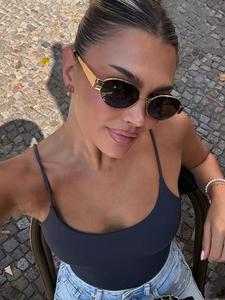 Vintage Oval Frame Glasses, Trendy Casual Glasses for Women, Fashion Accessories for Everyday Use and Outdoor Activities, Trendy Beach Eyewear