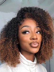 16 Inch Black Short Kinky Curly Wigs with Bangs for Women, Afro Kinky Wigs, Summer Fluffy and Bouncy Mixed Wigs, Synthetic Fiber Wig, Artificial Wig, Easy Maintenance Synthetic Hair Wig for Birthday Gifts