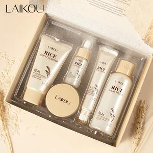 LAIKOU Rice Moisturizing and Hydrating Skin Care Set - 5-piece set, facial cleanser, toner, essence, eye cream, face cream, deep moisturizing throughout the day, delicate skin and radiant complexion, suitable for both men and women Moisture Moisturizer