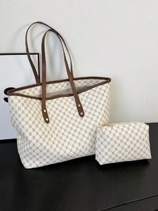 Women's Fashionable Geometric Pattern Tote Bag & Cosmetic Bag, Casual Versatile Zipper Shoulder Bag & Cosmetic Bag, Trendy All-match Bag Set for Daily Use, Daily Commuting Bag
