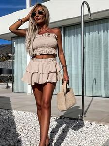 Women's Solid Crop Top & 2 in 1 Skirt Set, Casual Fashion Cozy Two-piece Outfits for Daily Outdoor Wear, Ladies Clothes for Summer, Suits, Womenswear