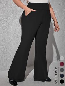【Plus Size】 Solid High Waist Flare Leg Leggings, Casual Comfy Breathable Bell Bottom Skinny Trouser for Daily Wear, Women's Bottoms for Fall & Winter